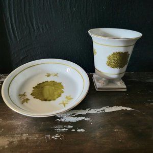 Vintage LJ Porcelain Mini Vase / Match Holder and Trinket Dish